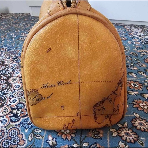 Alviero Martini Tan and Brown Map Print Boston Bag - Picture 5 of 9